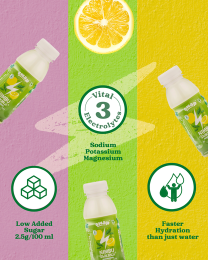 vital electrolytes sodium potassium magnesium faster hydration than water low added sugar numbu shikanji